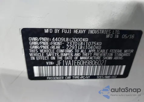 2017 Subaru Wrx Premium from USA, damaged, VIN JF1VA1E60H9806021